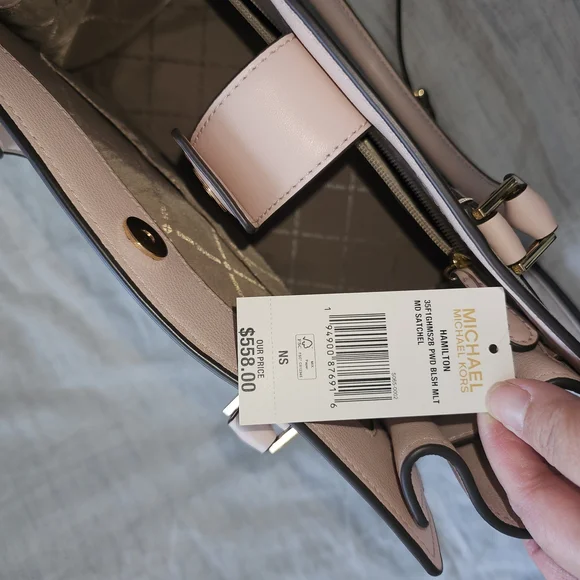 Michael Kors Pink and Cream Satchel with Gold-Tone Hardware